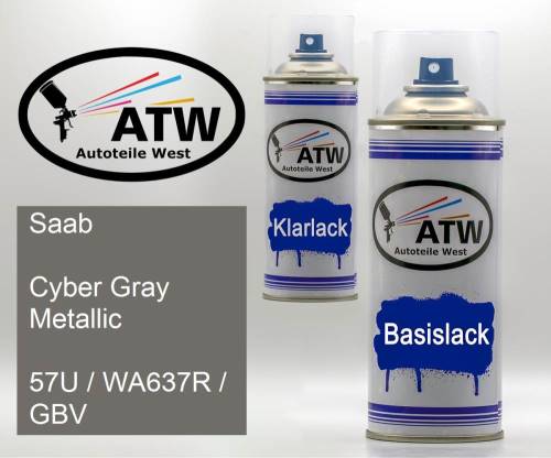 Saab, Cyber Gray Metallic, 57U / WA637R / GBV: 400ml Sprühdose + 400ml Klarlack - Set, von ATW Autoteile West.